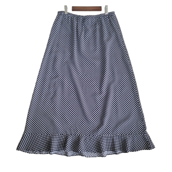 CHRISTOPHER & Banks Navy and White Polka Dot Ruffled Hem Skirt - Picture 1 of 6